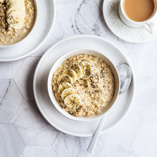 bowl of oatmeal and cup of coffee